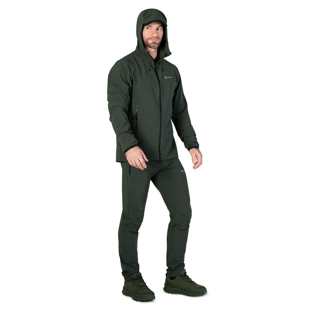 Lightweight Fleece Jacket TechGrid Hood Olive