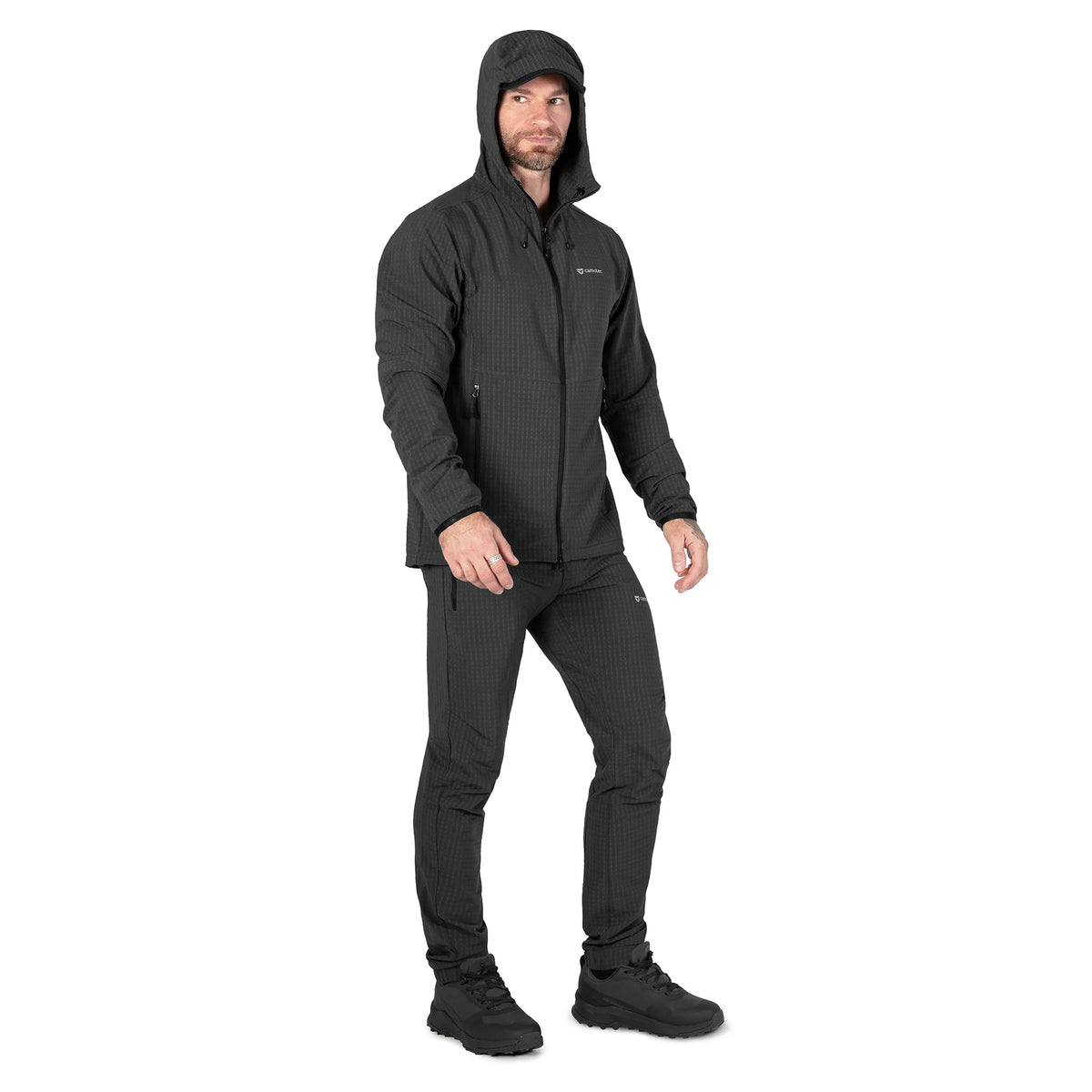 Lightweight TechGrid Hooded Fleece Jacket Black