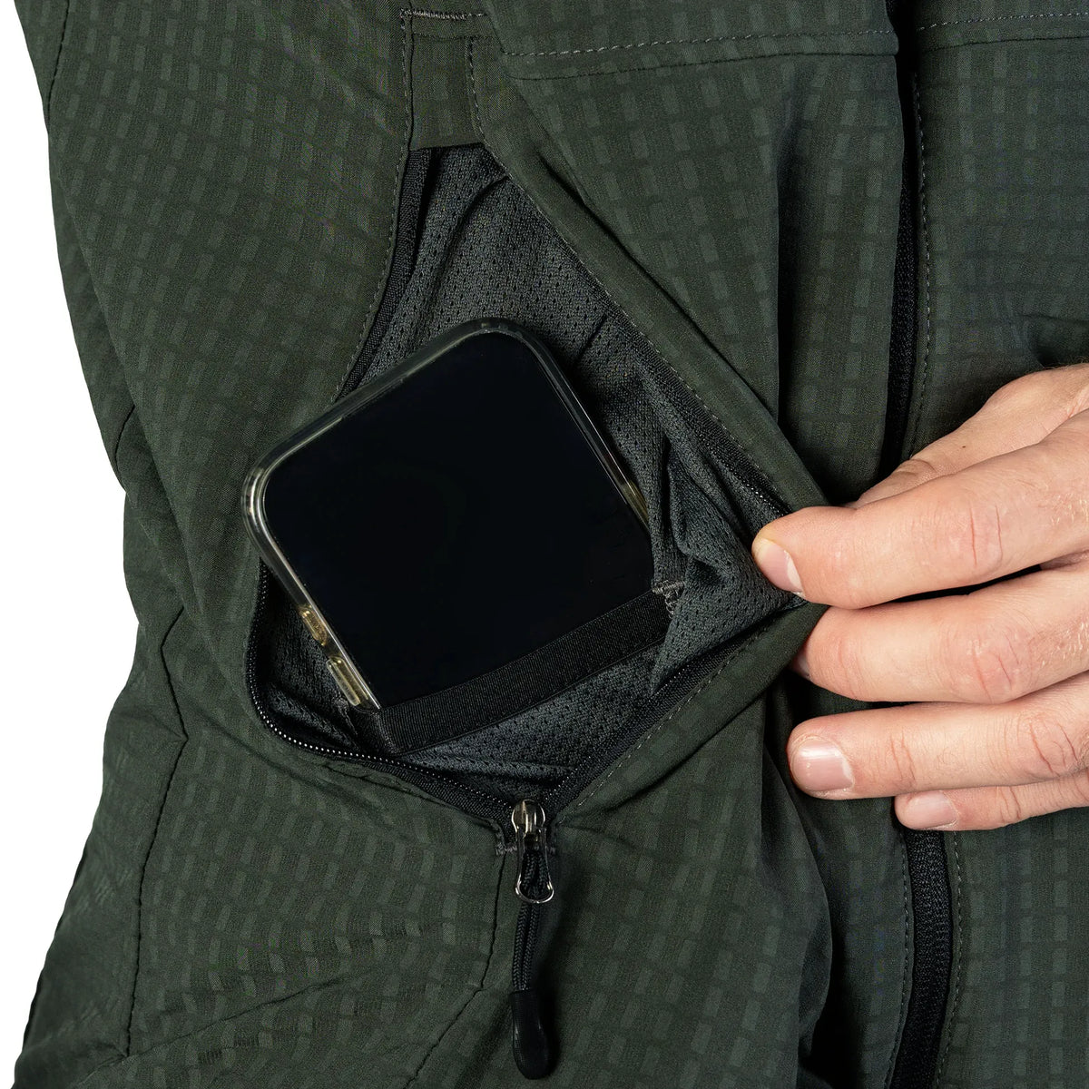 Lightweight Fleece Jacket TechGrid Hood Olive