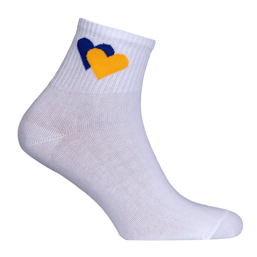Yellow-Blue Hearts Socks White
